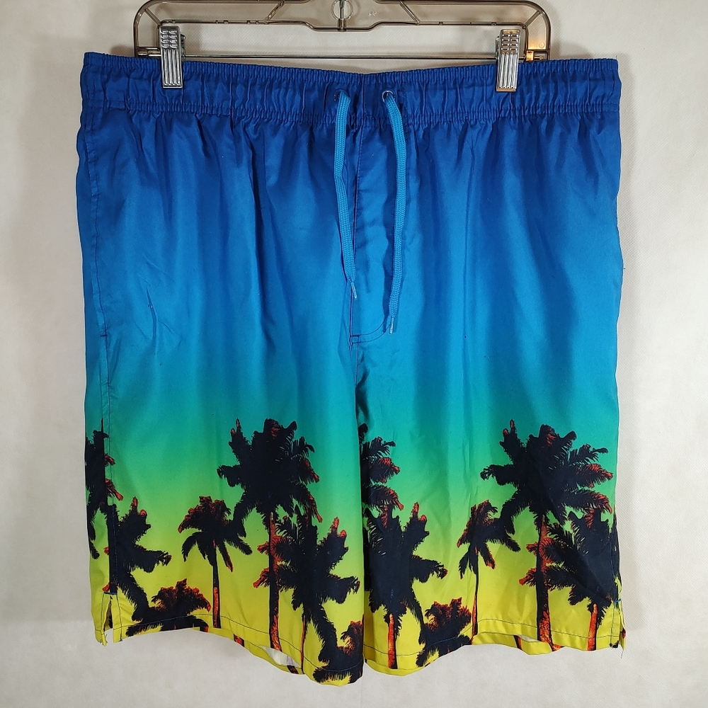 Old Navy Tropical Men's Swim Trunks Size XL Built-in Briefs 3 Pockets Blue